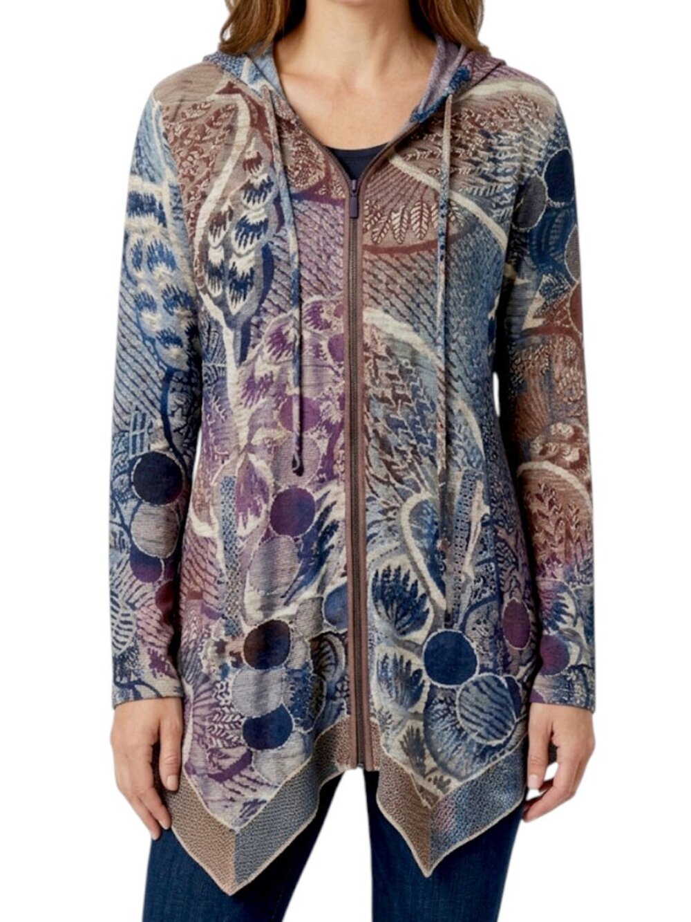 Kamana Bohemian Abstract Printed Zip-Up Hoodie Women's Size L